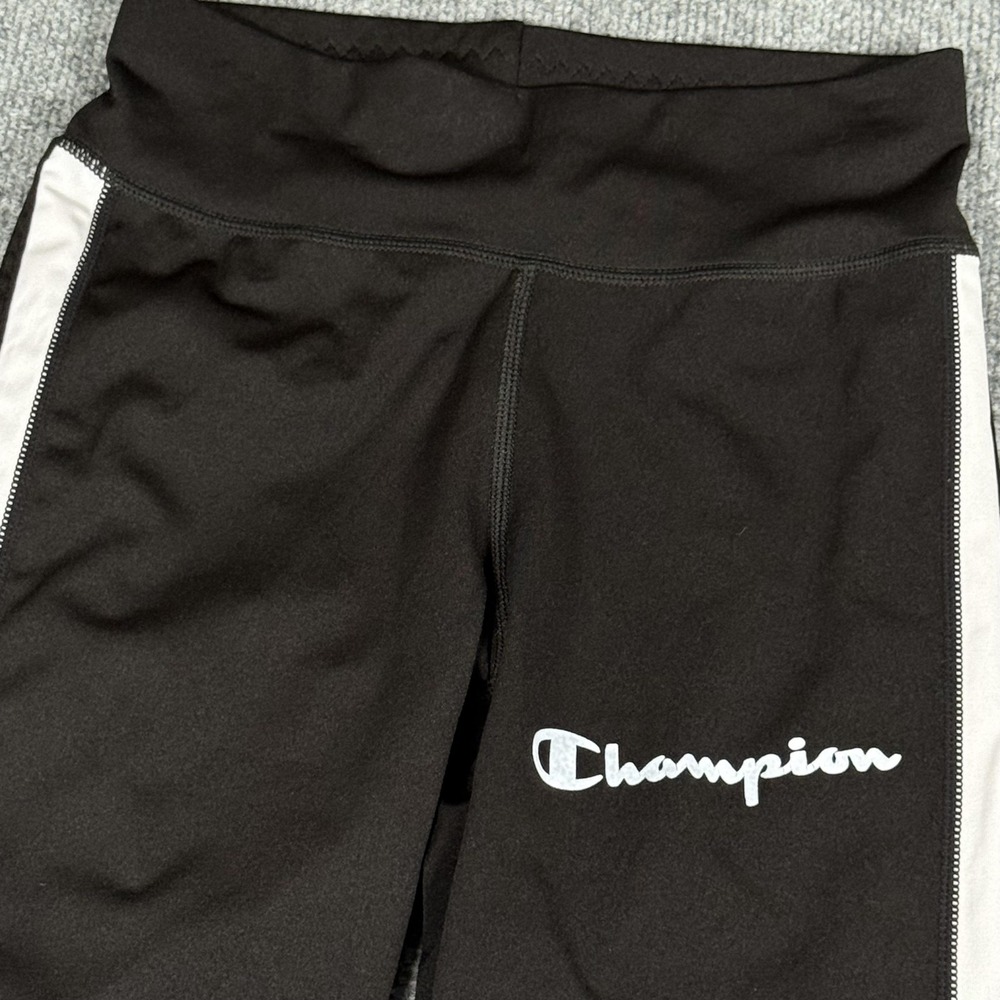 Champion Pants Womens Small Black White Side Stripe High Rise‎ Logo Athletic Gym